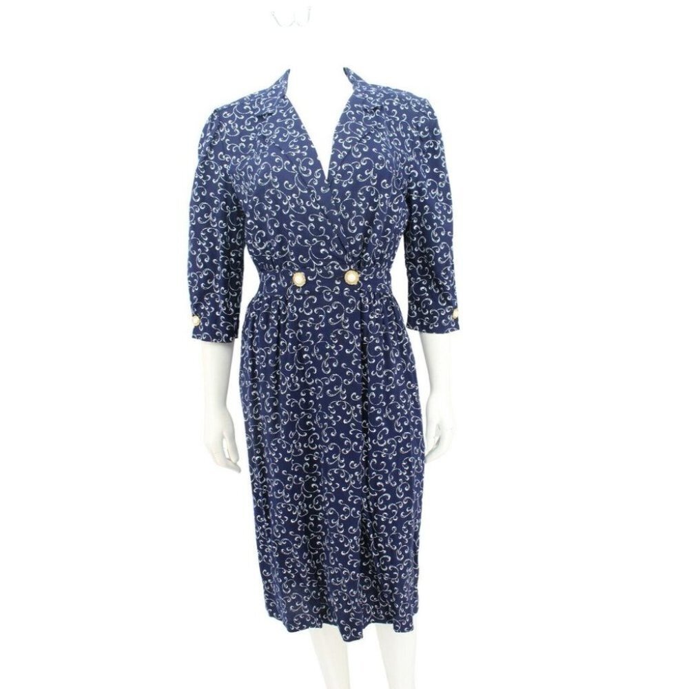 Vintage 80s Ronni Nicole Petite Blue Geometric Print Rayon Wrap Dress Size 12